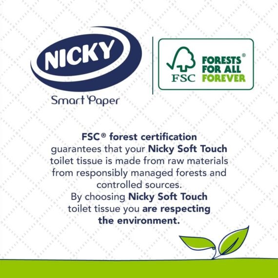 Nicky Soft Touch Toilet Tissue |Extra Value Pack – 32 Rolls of Extra Gentle White Toilet Paper |190 Sheets per Roll| 2-ply | Soft Tissue | Modern Embossing |Easy Opening | 100% FSC Certified Paper
